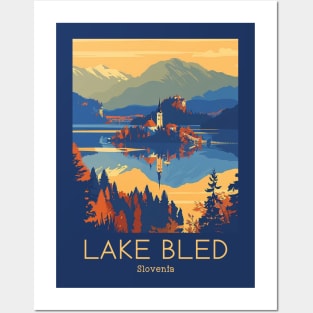 A Vintage Travel Illustration of Lake Bled - Slovenia Posters and Art